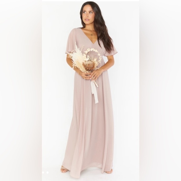 Show me your MUMU Emily Empire Maxi Dress in soft beige chiffon NWT Size Small - Picture 1 of 8